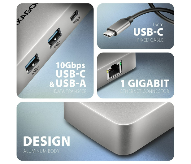Axagon HMC-CUB83X2 USB-C 10Gbps DUAL 4K DISPLAY 7in1 hub - 1485458 - zdjęcie 8